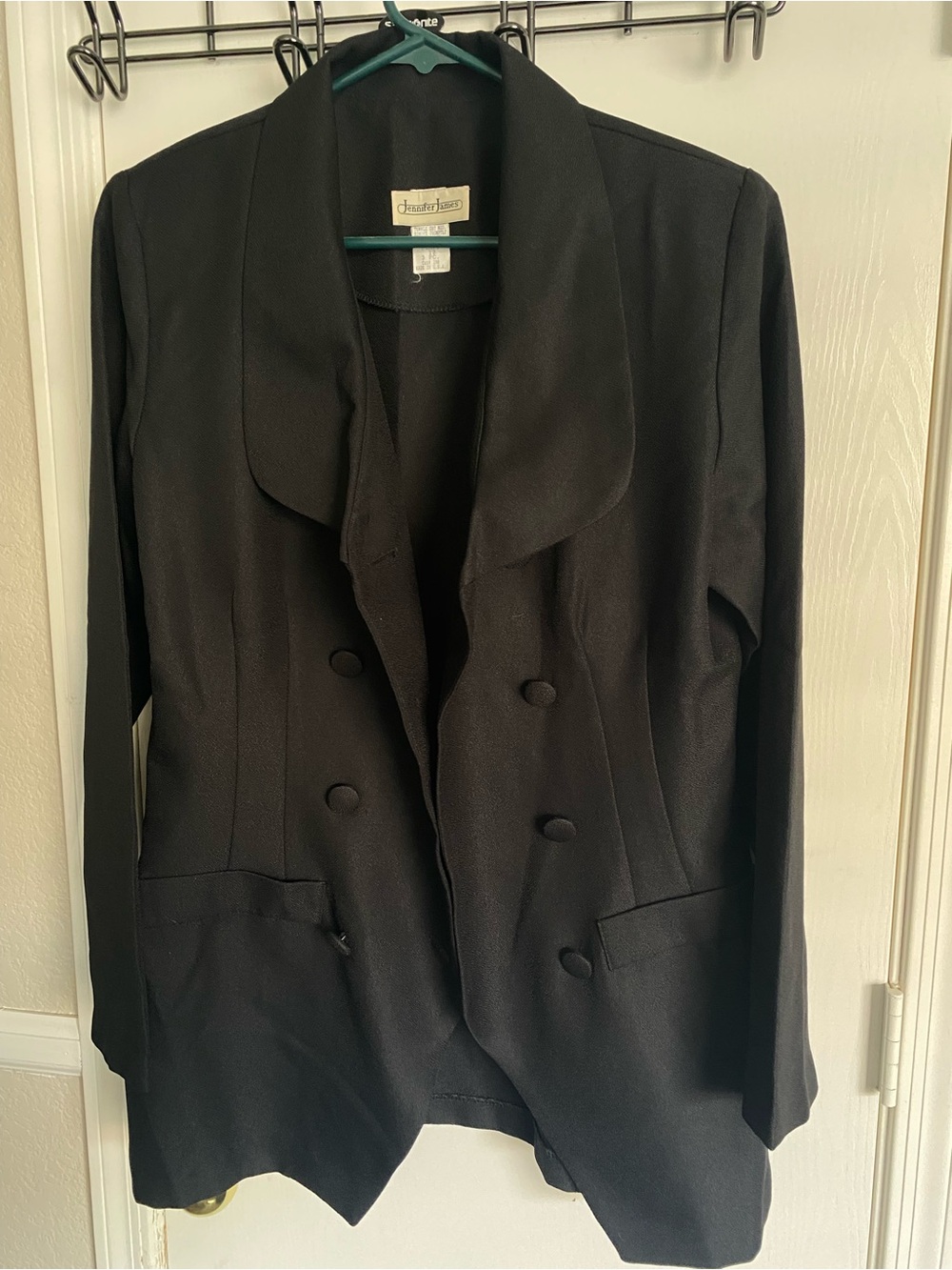 Vintage Jennifer James Black Crepe Blazer Jacket Size 12 Made in USA